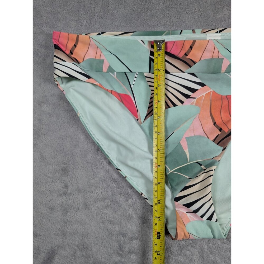 Calia High Leg Swim Bottom Womens Size XL Green Floral Agave Leaf Wide Banded - Picture 8 of 10